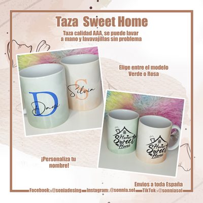 Taza Sweet home verde o rosa
