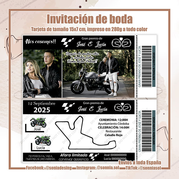 Invitación moteros doble cara