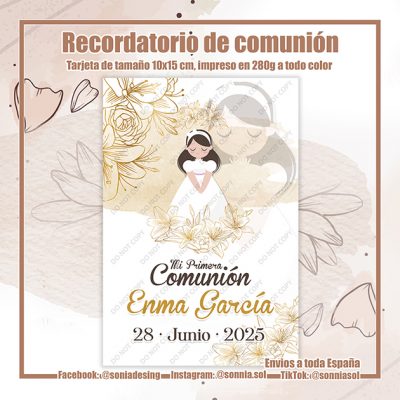 Recordatorio niña dorado