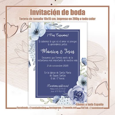 Invitación flor fondo azul
