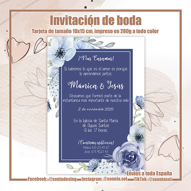 Invitación flor fondo azul