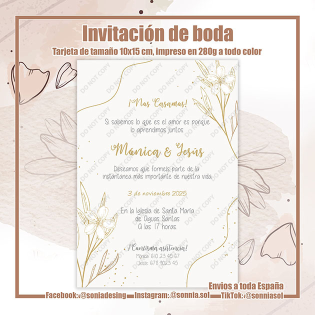 Invitación flor dorada