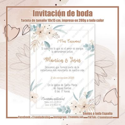 Invitación de boda flores acuarela