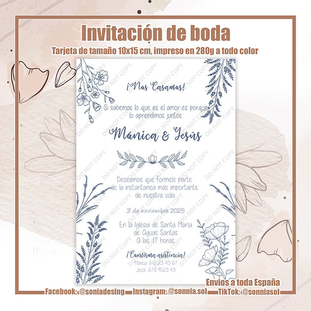 Invitación flores rústicas