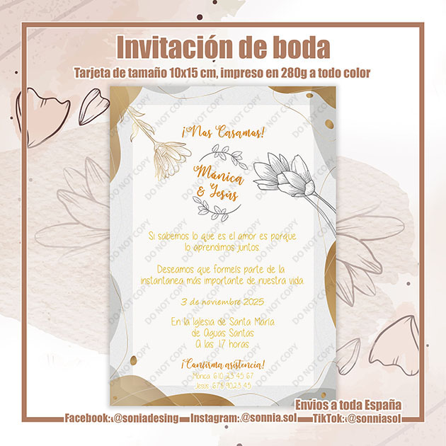 Invitación gris y dorado