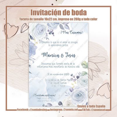 Invitación rosas azules
