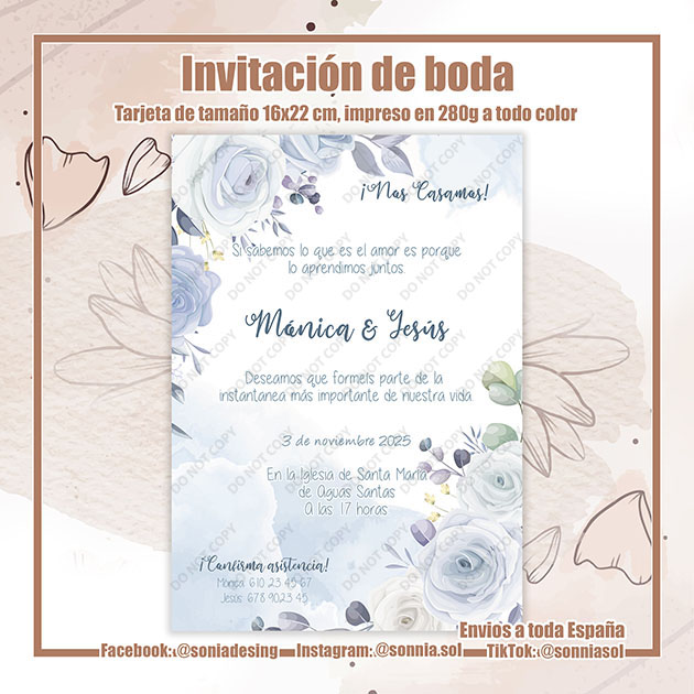 Invitación rosas azules