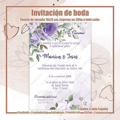 Invitación rosas moradas