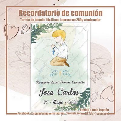 Recordatorio comunión boy