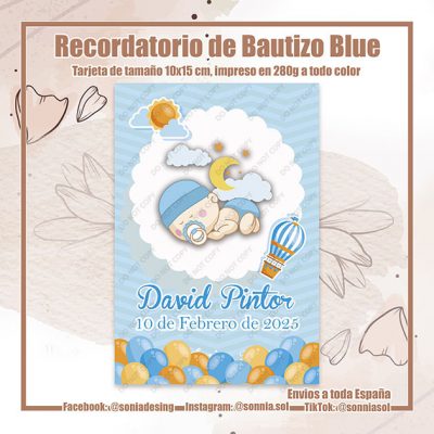 Recordatorio de bautizo blue