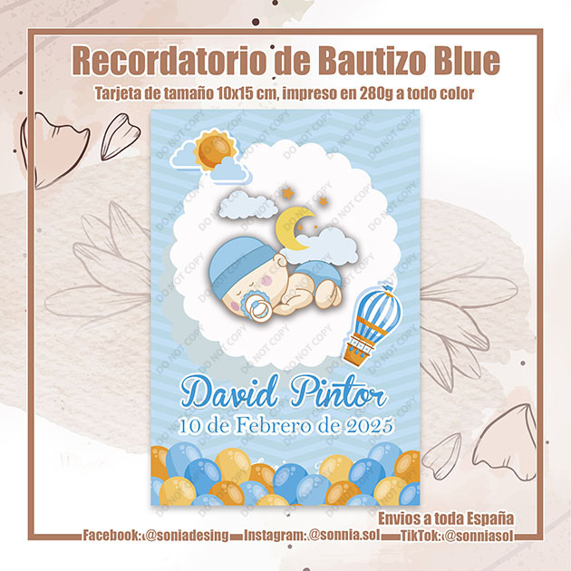 Recordatorio de bautizo blue