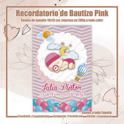 Recordatorio de bautizo pink