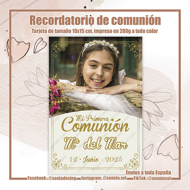 Recordatorio comunión niña foto