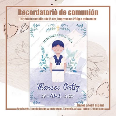 Recordatorio comunión niño Azul
