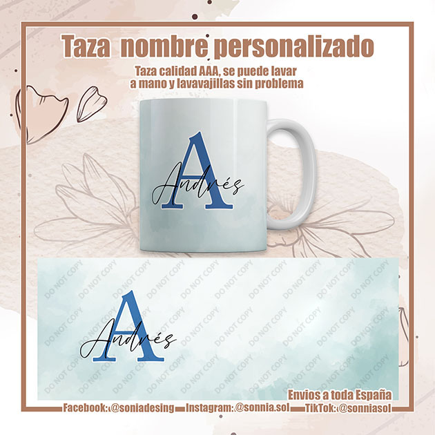 Taza nombre color azul
